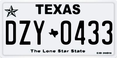 TX license plate DZY0433