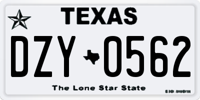 TX license plate DZY0562