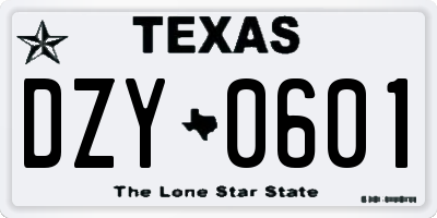 TX license plate DZY0601