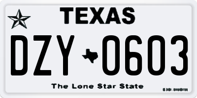 TX license plate DZY0603