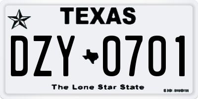 TX license plate DZY0701