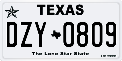 TX license plate DZY0809