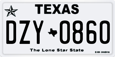 TX license plate DZY0860