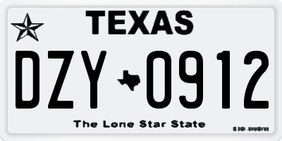 TX license plate DZY0912