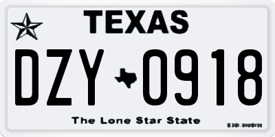 TX license plate DZY0918