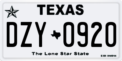 TX license plate DZY0920