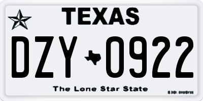 TX license plate DZY0922