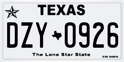 TX license plate DZY0926