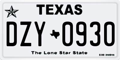 TX license plate DZY0930