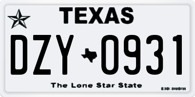 TX license plate DZY0931