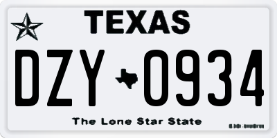 TX license plate DZY0934