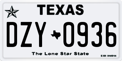 TX license plate DZY0936