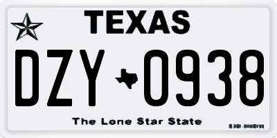 TX license plate DZY0938