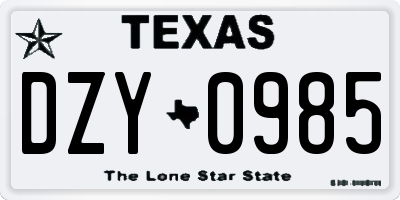 TX license plate DZY0985