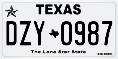 TX license plate DZY0987