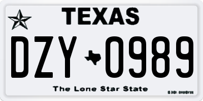 TX license plate DZY0989