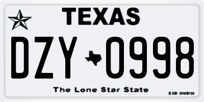 TX license plate DZY0998