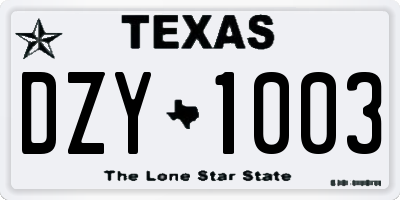 TX license plate DZY1003