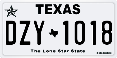 TX license plate DZY1018