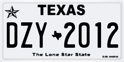 TX license plate DZY2012