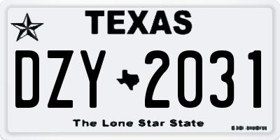TX license plate DZY2031