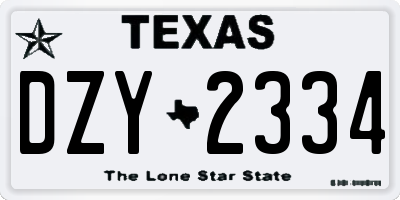 TX license plate DZY2334