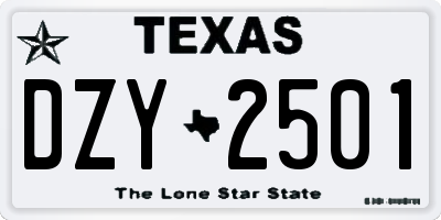 TX license plate DZY2501