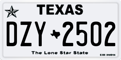 TX license plate DZY2502