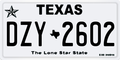 TX license plate DZY2602