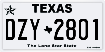 TX license plate DZY2801