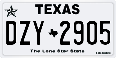TX license plate DZY2905