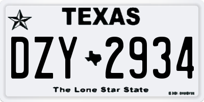 TX license plate DZY2934