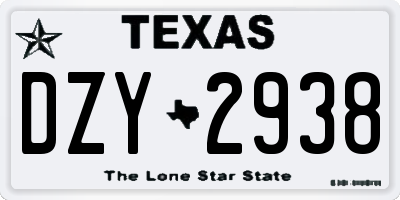 TX license plate DZY2938