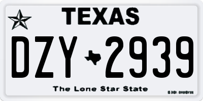 TX license plate DZY2939