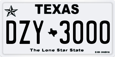 TX license plate DZY3000