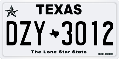 TX license plate DZY3012