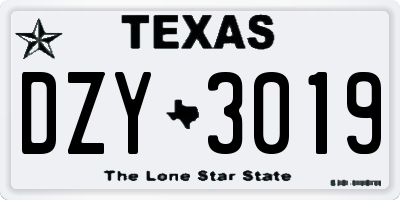 TX license plate DZY3019