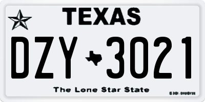 TX license plate DZY3021