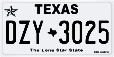 TX license plate DZY3025