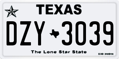 TX license plate DZY3039