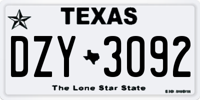 TX license plate DZY3092