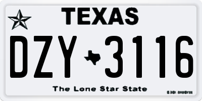 TX license plate DZY3116