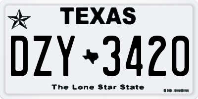 TX license plate DZY3420