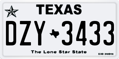 TX license plate DZY3433