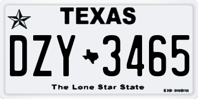 TX license plate DZY3465