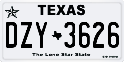 TX license plate DZY3626