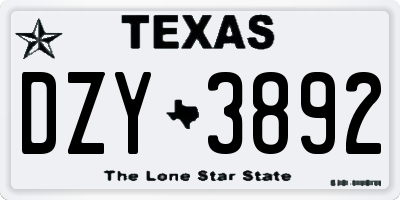 TX license plate DZY3892