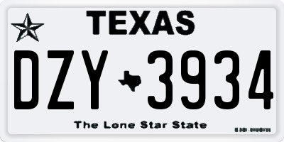 TX license plate DZY3934