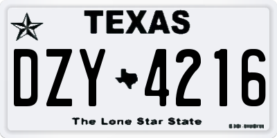 TX license plate DZY4216