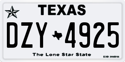 TX license plate DZY4925